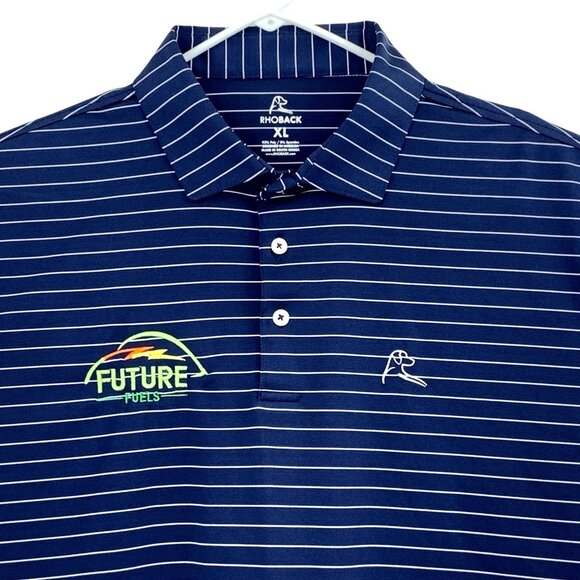 Rhoback Golf Polo Shirt Navy Blue Stripes Performance Mens Corporate Logos XL - Picture 1 of 6